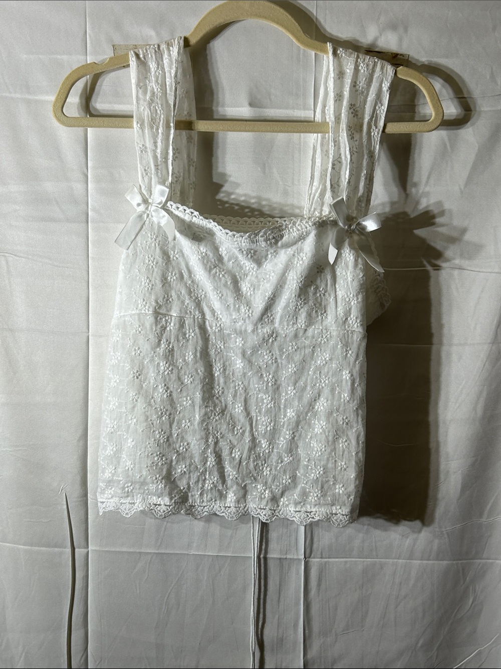 White Lace Ribbon-Trim Sleeveless Top fairycore, lacey, side zipper,ties in back